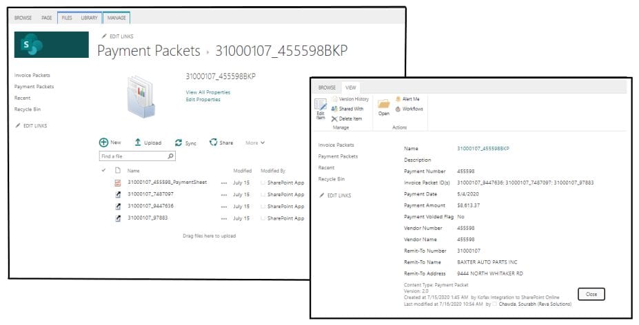 Payment Packets (Payment sheet with linked invoices)