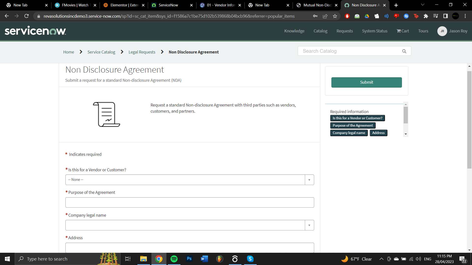 Information for an NDA template